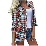 shackets for Women 2024 Womens Plaid Flannel Shirts Casual Collared Long Sleeve Lightweight Shackets Button Down Blouse Tops Cute Fall Clothes Red L