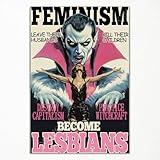 Retro Feminism Comic Poster, Vintage Feminist Canvas Wall Art, Bold Statement Lesbian Art, Destroy Capitalism Practice Witchcraft Political Poster, Feminist Propaganda Picture 8x12ines Unframed