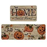Artoid Mode Home Sweet Home Jack-O'-Lantern Pumpkin Halloween Kitchen Mats Set of 2, Low-Profile Home Decor Kitchen Rugs for Floor - 17x29 and 17x47 Inch