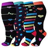 CUBIEX 4 Pairs Plus Size Compression Socks Unisex 20-30mmHg Knee high XXL XXXL XXXXL Wide Calves for Flying Running for Woman & Man