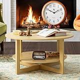 YESHOMY 35.5" Round Modern Coffee Table with Storage Shelf, 2-Tier Wood Coffee Table, Small Space Solution for Living Room Furniture, Easy to Assemble, Bright Yellow
