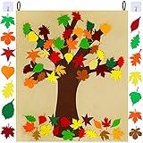 Supla Fall Tree of Thanks Craft Kit Felt Fall Tree Board with 52 pcs Detachable Autumn Leaf Ornaments Autumn Bulletin Board for Kids Classroom Craft Thanksgiving Activity