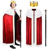 Spooktacular Creations King Costume 3Pcs Set for Adult, Medieval Royal Lord Farquaad King Cape, Crown, Scepter for Halloween Costume Set, Dress-Ups