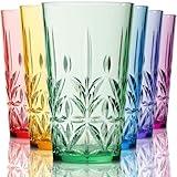 Bravario Royal Plastic Drinking Tumbler, Premium Quality Water Glasses, Dishwasher-Safe BPA-Free Durable Mixed Colors Assorted Stackable Cups, 18 oz Set of 6