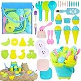 AMOR PRESENT 45PCS Fruit Beach Toys Set, Collapsible Sand Bucket and Shovels Set with Mesh Bag Sand Toys for Kids and Toddlers