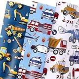 Boy Birthday Wrapping Paper - 12 Sheets Construction-Themed Gift Wrap - Fire Truck Ambulance & Construction Vehicles Designs - Perfect for Kid’s Parties, Birthday, Celebrate & Crafts, 19.7"x27.6"