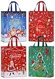 AhfuLife 4PCS Extra Large Christmas Gift Bags, 21.2'' x 16.1''x 6.3'', Jumbo Christmas Tote Bags with Handles, Reusable Non-woven Christmas Shopping Bags for New Year, Xmas's Party Supplies Decoration