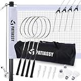 Patiassy Professional Badminton Set with Carbon Aluminum Badminton Rackets Set of 4, Outdoor Portable Badminton Net with Winch System, 2 Goose Feather Badminton Shuttlecocks, Boundary and Carrying Bag