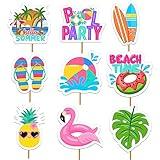 36Pcs Summer Beach Pool Cupcake Toppers Beach Ball Pool Cake Decorations Pool Party Hawaiian Birthday Party Supplies