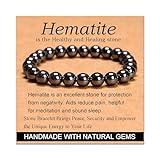 Massive Beads Hematite - Health and Healing Stone - Handmade Yoga Stretch Elastic Bracelet Natural Stone Crystal Healing Power Energy Gifts for Unisex Adult 8mm