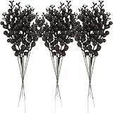 Sea Team 24-Pack Artificial Glitter Holly Berry Twig Ornaments, Decorative Fruit Sticks, Glittery Stems, Picks, Branches for Christmas Tree, Small Vase, Holiday, Wedding, Party (11", Black)