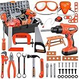 Kids Tool Set – Zealous 48 pcs Toddler Tool Set with Tool Box & Electronic Toy Drill, Pretend Play Kids Toys, Toy Construction Tools for Kids Ages 3,4,5,6,7,8 Years Old (A-Orange)