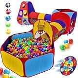 Playz 5pc Kids Play Tent Jungle Gym, Ball Pit, Pop Up Tents & Play Tunnel for Toddlers, Babies, and Kids Indoor & Outdoor Playhouse Bundle with Dartboard and 5 Sticky Balls, Gift for Boys & Girls