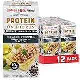 Bumble Bee Prime Protein on the Run Tuna Snack Kit, Pack of 12 - Gourmet Tuna Marinated in Olive Oil & Black Pepper with Crackers and Serving Utensil - 19g of Protein Per Serving