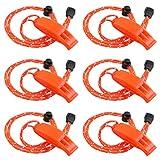 JULBEAR 6PCS Emergency Whistles with Adjustable Reflective Lanyard Plastic Safety Survival Whistle Marine Boat Whistle for Boating Fishing Camping Hiking Rescue Signaling
