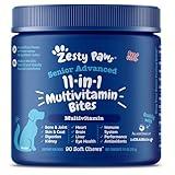 Zesty Paws Senior Dog Multivitamin Treats - Glucosamine for Dogs + Digestive Enzymes & Probiotics - Grain Free Dog Vitamins for Skin & Coat + Immune Health - Beef - Advanced - 90ct