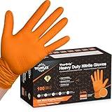 TitanFlex ThorGrip Heavy Duty Industrial Orange Nitrile Gloves, 8-mil, Gloves Disposable Latex Free with Raised Diamond Texture Grip, Powder Free, Rubber Gloves, Mechanic Gloves,100-ct Box (Medium)