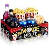 GlikCeil Movie Night Supplies Snack Trays with Handles Reusable Wooden Movie Gift Basket for Theater Popcorn Bucket Bowl Box Container Family Room Decor(Classic Style)