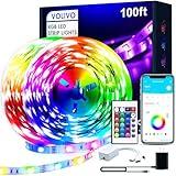VOLIVO 100ft Led Strip Lights for Bedroom, Color Changing Led Light Strips Kit with 24 Keys IR Remote and Smart App Control, RGB Music Sync Lighting for Room, Home Decor
