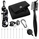 Liliful 12 Pcs Golf Accessories Kit, Include Golf Ball Bag with Hook Towel Tees Magnetic Ball Marker Divot Tool Cleaner Brush for Women Man Gifts(Black)