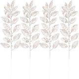 Sea Team 36-Pack Artificial Glitter Acacia Twigs, Decorative Sticks, Glittery Leaves, Stems, Picks, Branches for Christmas Tree, Wreath, Vase Fillers for Centerpieces, Home Décor, Champagne