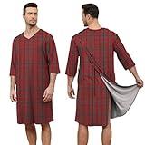 Liokoc Soft Elastic Men's Hospital Gown with Shoulder Snaps, Waist Drawstring, Side Pockets, Patient Gown for Men