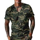 Men's Camouflage T-Shirts Short Sleeve Military Style V Neck Shirts Tops Soft Stretch Tactical Outdoor Tees