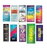 10 New Tanning Lotion Sample Packets - Major Brands Bronzer & Intensifier - 10 Assorted Packets