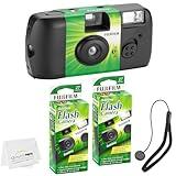Fujifilm QuickSnap Flash 400 Disposable 35mm Camera + Hand Strap + Quality Photo Microfiber Cloth (2 Pack)