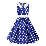 Vintage 50s Style Dress for Girls Retro 1950s Polka Dot Dress 40's 50's Dresses for Kids Audrey Hepburn Rockabilly Swing Dresses Doll Collar 1940s 1960s Flare A line Tea Party Outfit Blue 11-12 Years