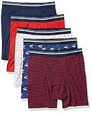 Amazon Essentials Men's Underwear Boxer Briefs, Comfortable Cotton, Tag-Free, Pack of 5, Anchor/Dog Print/Mini Stripe, Large
