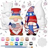 Hollowfly 2 Pack Flag Day Ready to Paint Your Own 4th of July Gnome Statues, 4" Patriotic Mini Blank Ceramics Unpainted Gnome Figurines Craft DIY Art with Brush Palette Paint for Adults