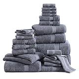 LANE LINEN 24 Piece Bath Towels Set - 100% Cotton Bathroom Towels, Absorbent Towels for Bathroom, 4 Large Bath Towels, 2 Bath Sheets, 6 Hand Towels, 8 Wash Cloths, 4 Fingertip Towels - Cool Grey