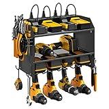 CCCEI Modular Power Tool Organizer Wall Mount with Charging Station. Garage 4 Drill Storage Shelf with Hooks, Screwdriver, Drill Bit Heavy Duty Rack, Tool Battery Holder Built in 8 Outlet Power Strip.