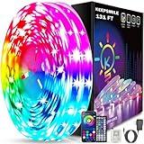 Keepsmile 131ft Led Strip Lights (2 Rolls of 65.5ft) Bluetooth Smart App Control RGB Led Light Strip with Remote,Music Sync Color Changing Led Lights for Bedroom Room Home Party Decor