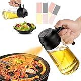 JULEHUI With Stickers 16oz Olive Oil Sprayer for Cooking - 2 in 1 Spray & Pour Olive Oil Dispenser - 470ml Glass Spray Oil Bottle - Kitchen Gadgets