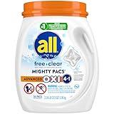 all Laundry Detergent Pacs, Mighty Pacs with OXI Stain Removers and Whiteners, Free Clear, Unscented and Dye Free, 56 Count