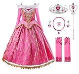 JerrisApparel Girls Pink Princess Costume Halloween Cosplay Party Dress up (Pink with Accessories, 6)