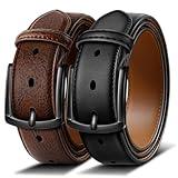 BULLIANT Men Belt 2Pack-Leather Belt 7Holes Comfortable For Men's Dress Casual Jeans 1 3/8"(Black/Deep Brown,38"-40" Waist Adjustable)