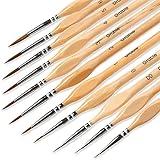 Grabie Paint Brush Set, Miniature Detail, 11 Pcs for Oil, Acrylic, Watercolor and Gouache, Nylon Hair Paint Brush With Natural Wood Handle, Great for Beginners and Professionals