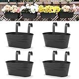 OGIMA 4pcs Hanging Flower Pots, Metal Iron Wall Planter Indoor/Outdoor for Railing Fence Balcony Garden Home Decoration with Detachable Hooks