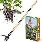Weed Puller Tool, Stand Up Heavy Duty Weed Remover Tool with Long Handle, Foot Platform Design - 4 Claw Steel Head Weeder Tool, Bamboo Garden Hand Weeding Tool, Smoothly Remove Weeds Without Kneeling