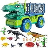 TEMI Dinosaur Truck Toys for Kids 3-5 Years, Tyrannosaurus Transport Car Carrier Truck with 8 Dinosaur Figures, Activity Play Mat, Dinosaur Eggs, Trees, Capture Jurassic Play Set for Boys and Girls