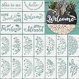 Thyle 20 Pcs Welcome Stencils for Painting on Wood 11.81 x 5.91'' Large Welcome Letters Stencils Half Round Stencils for Wood Sign Plastic Word Farmhouse Stencils for Canvas Wall (Wild Flower)