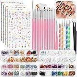 FANDAMEI Nail Art Brushes Set, Nail Art Kit, Nail Design Kit, Nail Art Dotting Pens, Nail Stickers, Butterfly Nail Art Sequins, Nail Foils, Nail Art Flakes Iridescent, Rhinestones For Nails