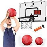 HYES 24" x 16" Large Basketball Hoop Indoor for Adults, Over The Door Basketball Hoop with Sturdy Backboard/Electronic Scoreboard, Basketball Toys Gifts Ideas for Man Kids Teens Boys Girls, Black