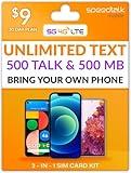 SpeedTalk Mobile SIM Card Unlimited Text 500 Minutes Talk 500MB Data for 5G 4G LTE Apple iPhone Android Smart Phones | 3 in 1 Prepaid Simcard - Standard Micro Nano | No Contract Cellphone Plan