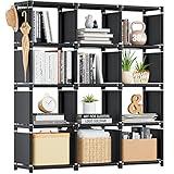 Mavivegue Book Shelf, 12 Cube Storage Organizer, DIY Bookcase, Metal Bookshelf,Tall Book case for Bedroom, Living Room,Office,Closet, Black Cubicle Rack