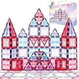 Little Pi 104pcs Frozen Princess Castle Magnetic Tiles Building Blocks - 3D Diamond Blocks, STEM Educational Toddler Toys for Pretend Play, 4 Year Old Girl Birthday Gifts Kids Ages 3 5 6 7 8 - Pink