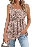 Zeagoo Sleeveless Floral Tank Tops for Women Summer Square Neck Pleated Babydoll Flowy Soft Spring Tunic Tank Top